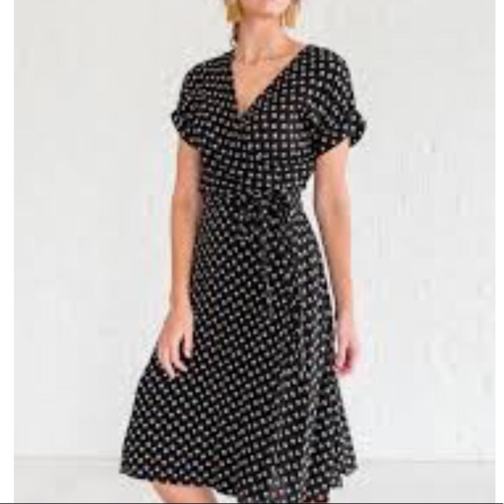 Black Polka Dot Wrap Dress